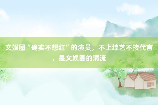 文娱圈“确实不想红”的演员，不上综艺不接代言，是文娱圈的清流
